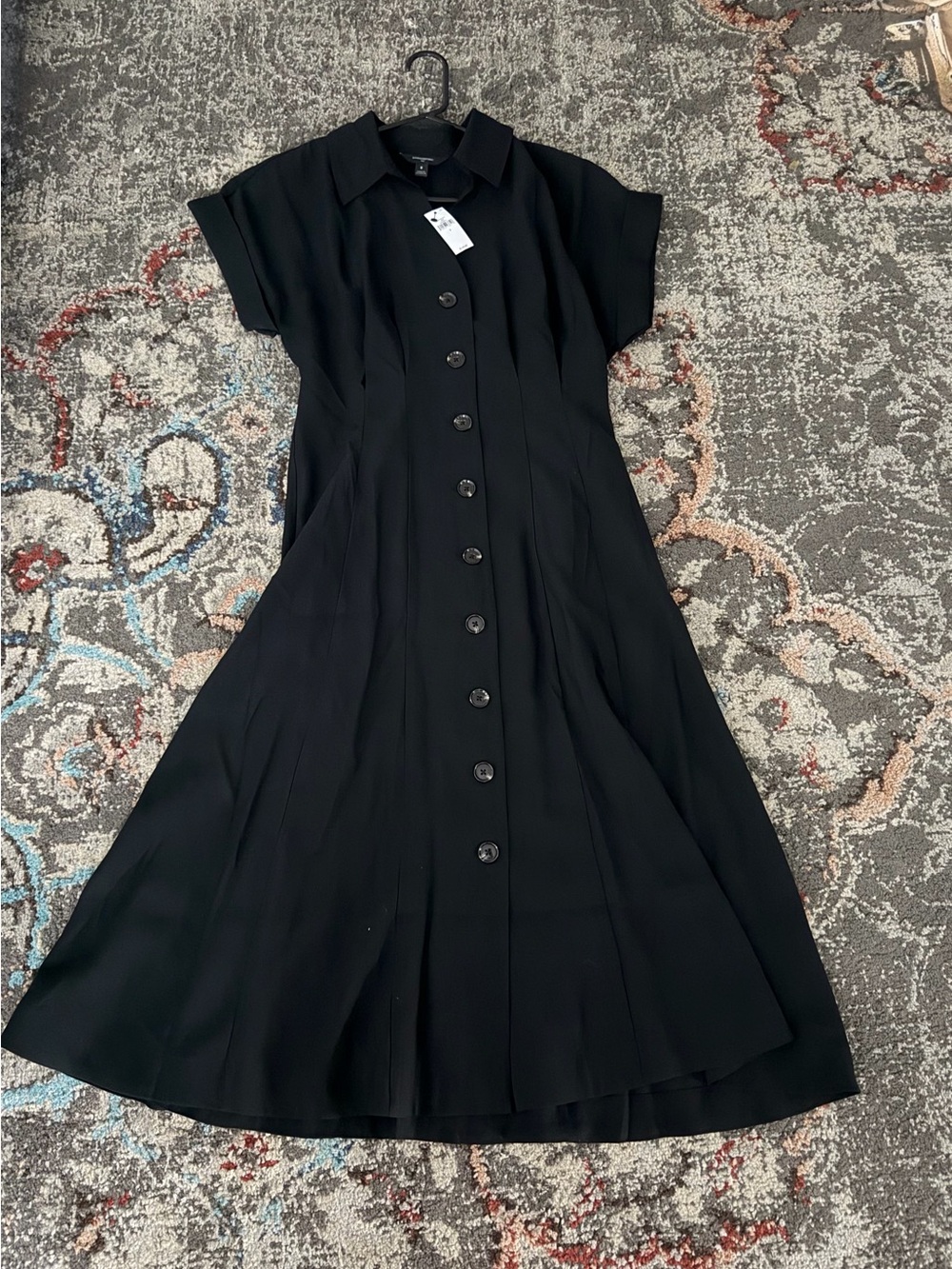 Banana Republic Black Button-Front Midi Dress with Collar